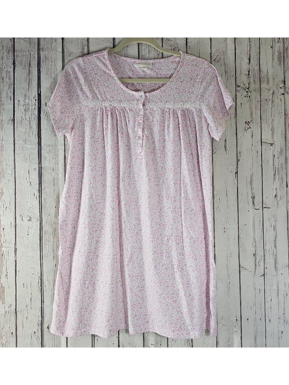 Laura Ashley Pink Floral Cotton Nightgown M White Ruffle Cottage Grannycore